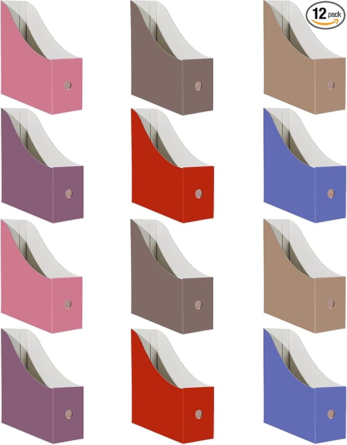 Limitliho 12 Pack Cardboard Magazine Holder for Desk, Book Bins for Classroom Library,Office,Home, 10.6" H x 10.2" L x 3.5" W in Magazine File Holder (Elegant color)