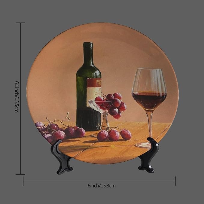 Decorative Plate Stand, 6 Inch, Goblet Wine Bottle Transparent Round Display Plate, Decorative Plates with Stand, Ceramic Craft for Wall Hanging Decorative