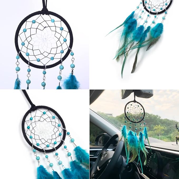 Small Dream Catcher for Car, Rearview Mirror Hanging Accessories Car Dream Catchers for Rear View Mirror Turquoise