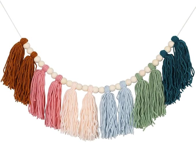 Boho Yarn Tassel, Wood Bead Wall Hanging Tassel with Versatile Decor for Easter, Valentine's Day, Christmas, Party