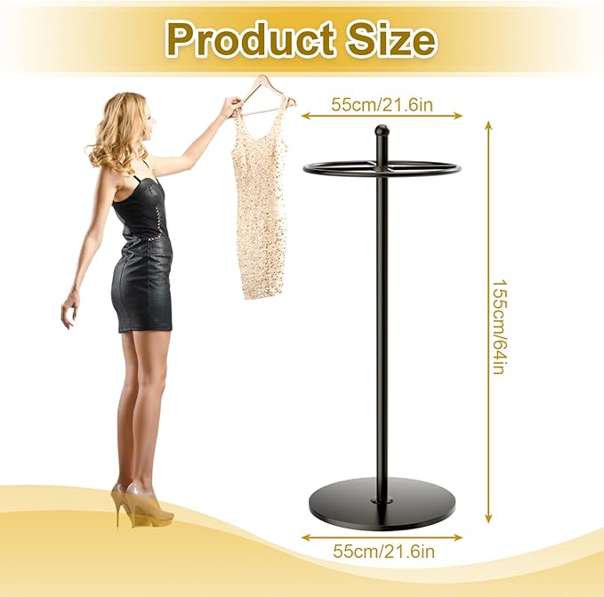 Round Garment Rack, Floor Standing Rotatable Clothing Rack, Portable Retail Display stand for Hanging Clothes Bedrooms Boutiques Commercial Shop Laundry Room