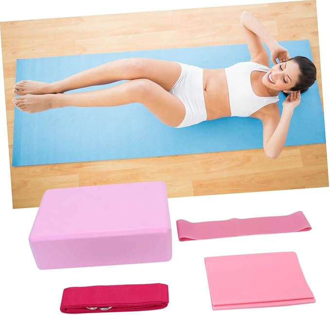 VICASKY 4-Piece Yoga Tool Kit Resistance Ring Stretch Band Latex Pull Towel and Yoga Brick Essential Accessories for Home Gym and Fitness Enthusiasts