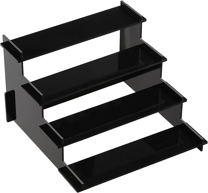 HENABLE 4 Tier Black Acrylic Display Risers, Perfume Organizer Stand, Cupcake Stand Holder, Shelf Risers for Display Stands for Funko POP Figure, Dessert Shelves for Party, Decoration