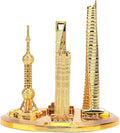 Shanghai Building Collection Model Set, Oriental Pearl Tower and Jin Mao Financial Center Souvenir, Electroplated Bronze Gold Metal Architecture Miniatures for Office Home Decor (Gold-Small)