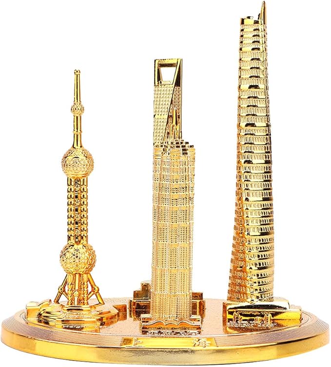 Keenso Shanghai Building Collection Model Reflective Bronze and Gold Vintage Trend Friends Big (Gold-Small)