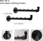 Industrial Wall Pipe Clothes Bar - Heavy Duty Metal Coat Hanger with Hook, Wall-Mounted Garment Holder Racks,Wall Clothing Racks/Hanging Rail, 2Pcs