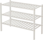 3 Tier Bamboo Shoe Rack for Closet Free Standing Wood Shoe Shelf Storage Organizer for Entryway Small Space Stackable 27"x11"x20" (White)
