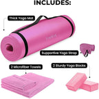 HemingWeigh Thick Yoga Mat Set for Home Workouts, 1/2 Inch Thick Non Slip Mat with Yoga Foam Blocks, Strap, 2 Microfiber Towels, Beginner Friendly