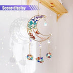 Colorful Moon Car Pendant, Sun Catcher Crystal Stone Craft, Dream Catcher Car Rear View Mirror Charm, Car Hanging Decorative Accessories, Car Interior Ornament for Room Window Wall