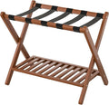 Luggage Racks Suitcase Stand Foldable With Storage Shelf For Guest Room Hotel Essentials Solid Bamboo Heavy-Duty Item Holder Chestnut Brown