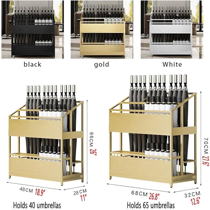 Umbrella Stand Racks Commercial Metal Umbrella Holder, School Office Hotel Corridor Entrance Umbrella Organizer, Holds 40-75 Umbrellas (Color : Black, Size : 68x32x70cm)