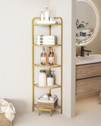 Hzuaneri Corner Shelf Stand, 5-Tier Glass Bookshelf Bookcase, Bathroom Organizer, Plant Stand, Steel Frame, Tempered Glass, Modern Style for Living Room, Bathroom, Kitchen, Golden CS90200G