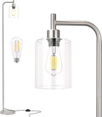 Ziisee Floor Lamps for Living Room - Industrial Standing Lamp with Glass Shade, Modern Floor Lamp with LED Bulbs, Tall Lamp for Bedroom Office - Brushed Nickel