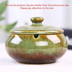 Lependor Ceramic Ashtray with Lids, Windproof, Cigarette Ashtray for Indoor or Outdoor Use，Ash Holder for Smokers,Desktop Smoking Ash Tray for Home Office Decoration - Green