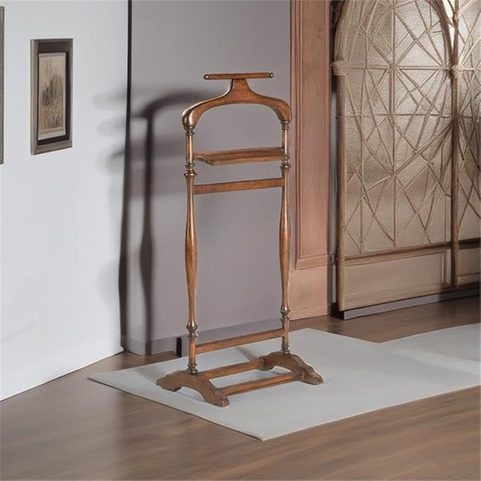 Beaumont Lane 42.75"H Traditional Solid Wood Valet Stand with Shoulder-Formed Hanger and Pants Bar, Some Assembly Required, for Hanging Pants/Shirts/Ties or Jackets, in Brown/Plantation Cherry Finish