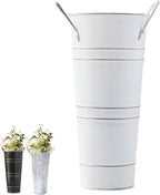 Umbrella Stand Holder Metal Umbrella Bucket Freestanding Umbrella Rack Barrel Canes Walking Sticks Clubs Organizer Rustic Floral Bucket Floor Vase for Entryway Porch Indoor (White)
