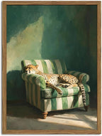 Framed Funny Leopard Canvas Wall Art, Vintage Sleeping Cheetah on Sofa Pictures Wall Decor, Eclectic Animal Paintings Canvas Prints Whimsical Home Decor for Living Room Bedroom 12x16 inch