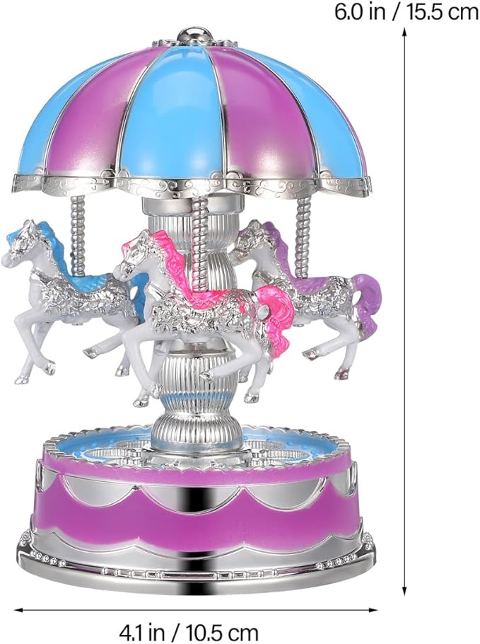 Healifty Rotating Carousel Music Box Luminous LED Light Vintage Design and Musical Figurines for Girls and Romantic Occasions