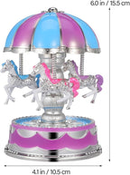 Healifty Rotating Carousel Music Box Luminous LED Light Vintage Design and Musical Figurines for Girls and Romantic Occasions
