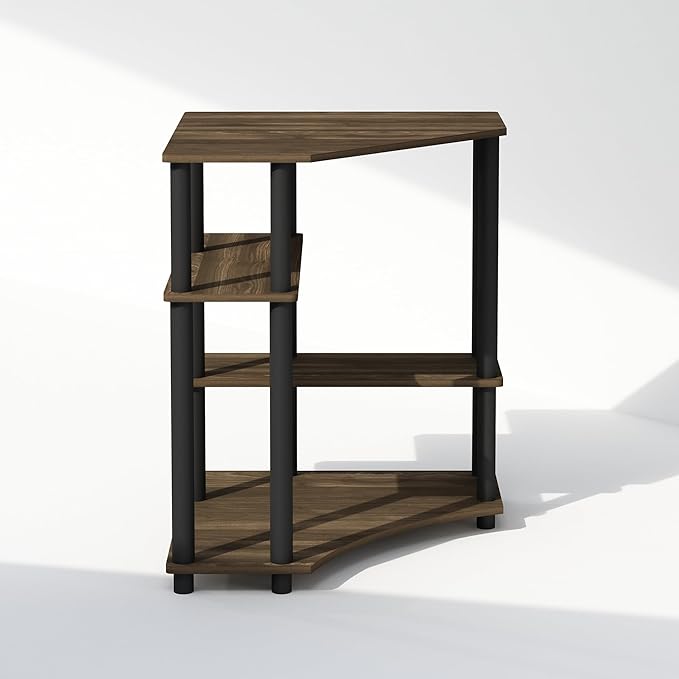 Furinno Turn-N-Tube Storage Shelves, 4-Tier Corner Shelf, Toolless Assembly Display Rack, Corner Bookshelf for Small Space, for Organization and Storage, Living Room, Home Office, Columbia Walnut