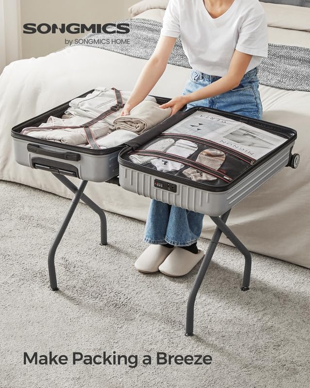 SONGMICS Luggage Rack for Guest Room, Set of 2 Suitcase Stands, Foldable Steel Frame, for Hotel, Bedroom, Holds up to 110 lb, 27.2 x 15 x 20.5 Inches, Slate Gray URLR001G02