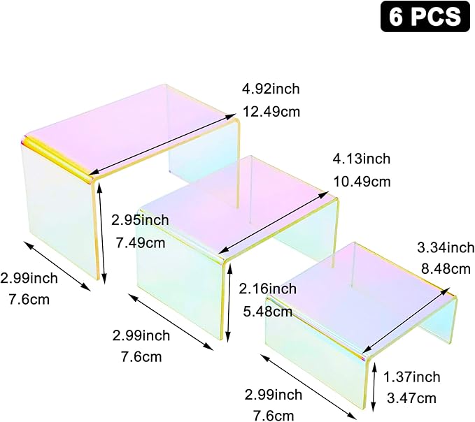 Cerpourt 2 Sets Acrylic Display Risers Colorful Product Stand,Cupcakes Holder Dessert Display Transparent Showcase Stands, Candy Bar Risers, Acrylic Lifts Display for Figures