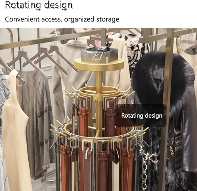 Floor Standing Belt Retail Rack, Rotating Belt Display Stand with Wheels, Metal Retail Display with Bottom Round Storage Basket, Commercial Retail Display Racks(White)
