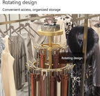 Floor Standing Belt Retail Rack, Rotating Belt Display Stand with Wheels, Metal Retail Display with Bottom Round Storage Basket, Commercial Retail Display Racks(White)
