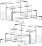 FUNFERY Acrylic Display Risers, 2 Set(7.8" L~8.2" L~8.6" L~9”L) Display Shelf for Figure, Collectibles, Cupcake, Clear Acrylic Stands for Dessert, Jewelry, Candy Showcase, 4 Tier Action Figure Stand