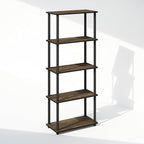 Furinno Turn-N-Tube Book Shelf, 5-Tier Bookshelf, Bookcase with Multipurpose Compact Display Rack, 11.6 x 23.6 x 57.4, for Living Room, Bedroom, Home Office, Columbia Walnut/Black