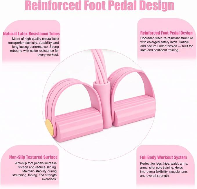 8-Tube Pedal Resistance Band with Handles, Multifunctional Pedal Resistance Band Made of Natural Rubber, Fashion Puller Exercise Equipment for Full Body Strength, Toning & Stretching