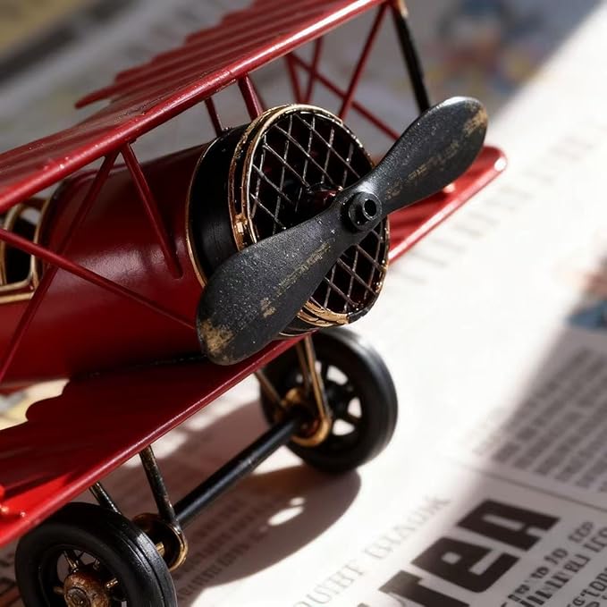 Jinglong Vintage Biplane Model Ornament Creative Metal Crafts Home Study Desktop Decoration Gift (Red)