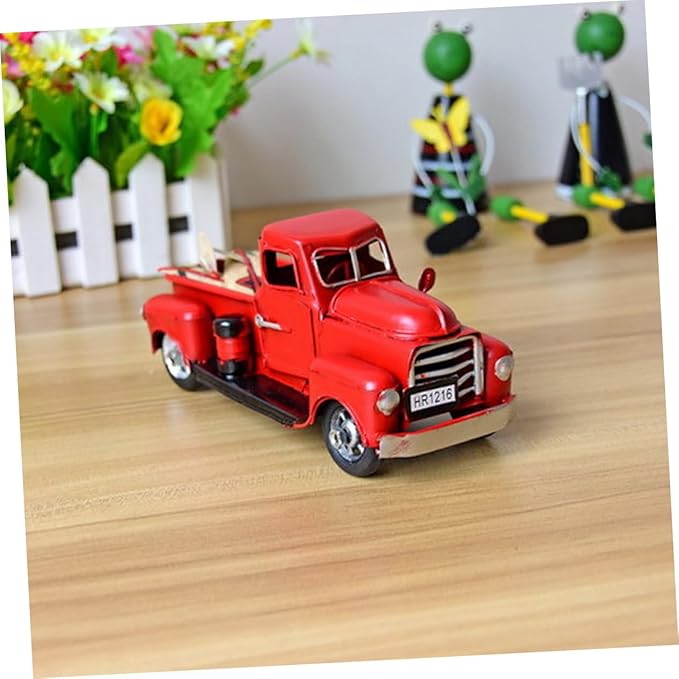ABOOFAN Vintage Handmade Iron Car Model Retro Metal Desktop Ornament Red Decorative Toy for Decor Unique Craftsmanship for Car Enthusiasts