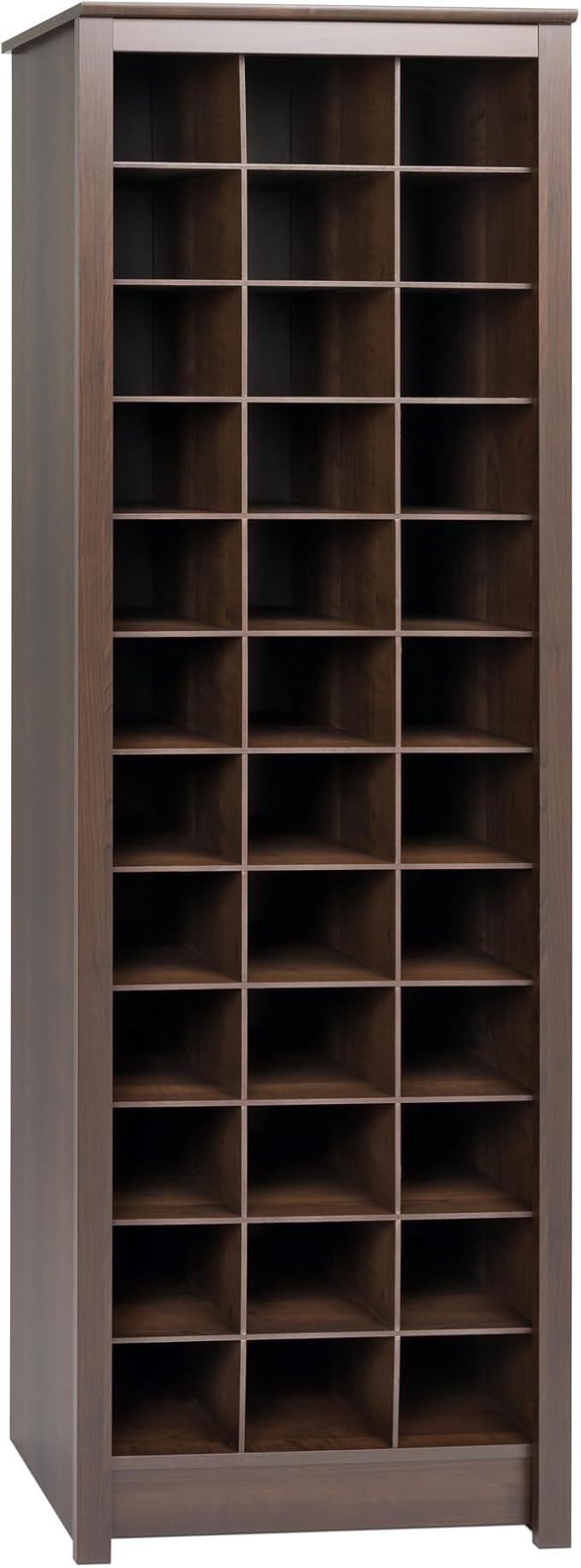 Prepac Elegant Brown Shoe Storage Cabinet, Space-Saving Solution with Cubbies for 36 Pairs, 13"D x 23.5" W x 72.5" H