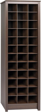 Prepac Elegant Brown Shoe Storage Cabinet, Space-Saving Solution with Cubbies for 36 Pairs, 13"D x 23.5" W x 72.5" H
