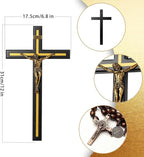 KUXBET 12 Inch Wall Crucifix With Wooden Cross Necklace, Catholic Wooden Jesus Christ Wall Hanging for Home Decor