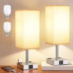 aooshine Touch Bedside Table Lamp Set of 2-3-Way Dimmable Night Lamp with USB A + Type C Charging Ports and Two AC Outlets, Small Desk Light with E26 LED Bulb for Bedroom Living Room Dorm Office
