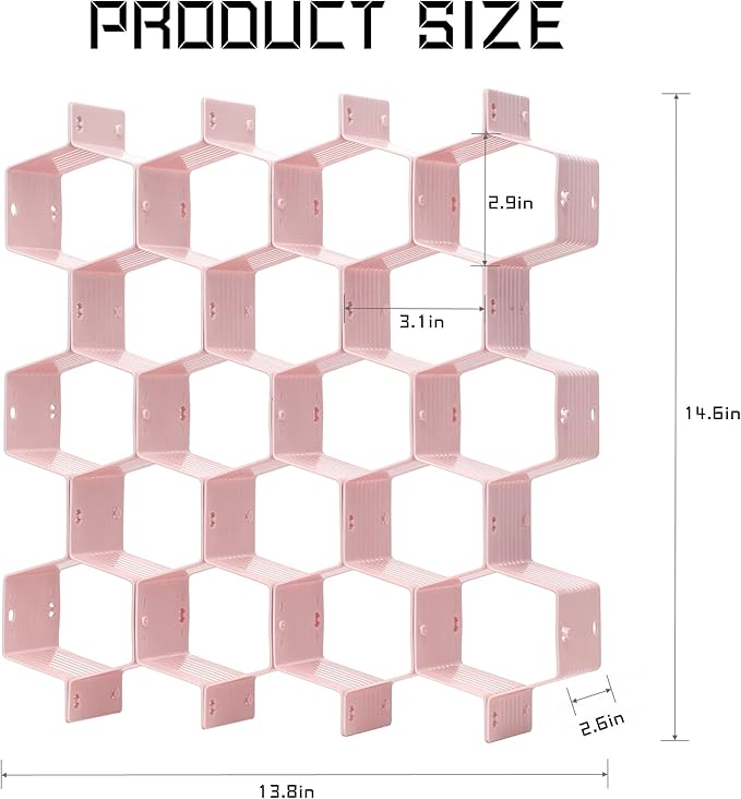Honeycomb Drawer Divider Suitable for bedroom underwear Socks Cosmetic storage locker sorting 8-piece drawer organizer (Pink)