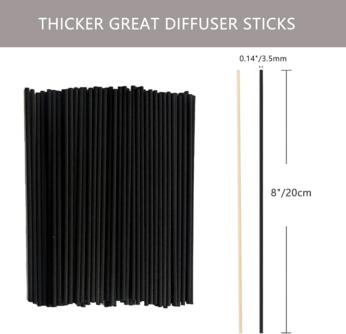 HOSSIAN Reed Diffuser Sticks - Reed diffusers-Reed Sticks -Diffuser Glass Bottles-Diffuser Refills- Natural Rattan Wood Replacement for Aroma Fragrance (7.87"* 3.5mm Black and Beige)
