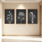 BINCUE Framed Botanical Wall Art Black Grey and White Plant Floral Art Prints Flowers Wall Decor Black Artwork White Floral Wall Pictures Botanical Paintings for Living Room Bedroom Office Farmhouse 3 Panel 16x24 Inches