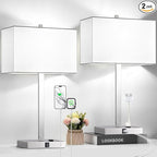 21" Set of 2 Touch Control Table Lamps with 2 USB & AC Outlets, 3-Way Dimmable Modern Nightstand Lamps for Bedroom Living Room Office Reading, White Shade Bedside Lamps, 5000K LED Bulbs Included.