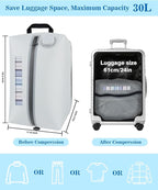 Professional Vacuum Bags with Built-in Pump, 30L Vacuum Seal Bags with See-through Window, Space Saver Bags for Clothing Travel IP67, Reusable Compression Bag (Silver White 1PC)