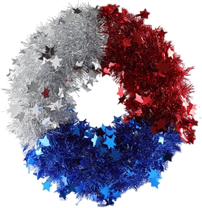 Patriotic Wreath for Front Door Red White Blue Wreath 4th of July Wreaths for Door Wall Memorial Day Decor Independence Day Hanging Decoration for Outside Home Farmhouse Holiday (Shiny B)