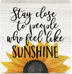 Farmhouse Sunshine Sunflower Wooden Box Sign Rustic Country Sunflower Box Sign Wood Sign Decor Summer Square Wood Sign Home Desk Tabletop Shelf Decor 5 x 5