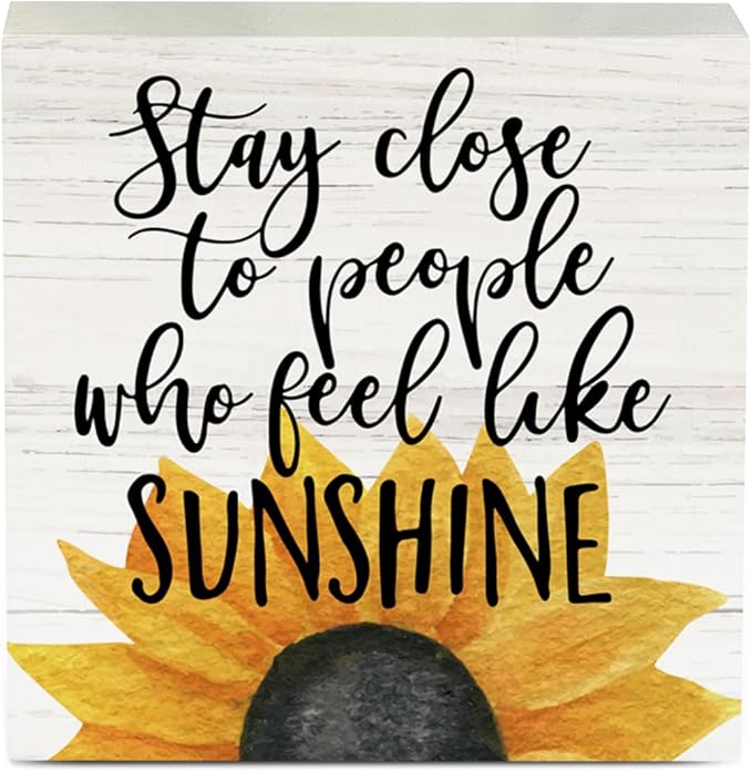 Farmhouse Sunshine Sunflower Wooden Box Sign Rustic Country Sunflower Box Sign Wood Sign Decor Summer Square Wood Sign Home Desk Tabletop Shelf Decor 5 x 5