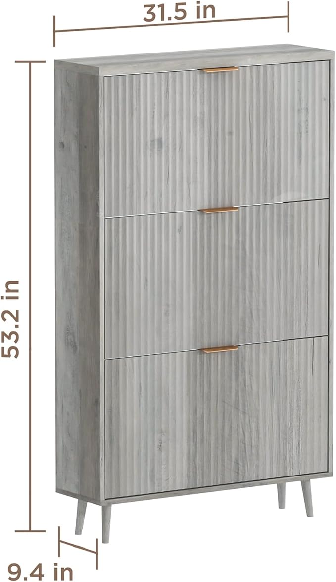 Shoe Cabinet Storage,Modern Freestanding Organizer with 3 Flip Drawers,Narrow Shoe Rack Cabinet for Entryway,Grey