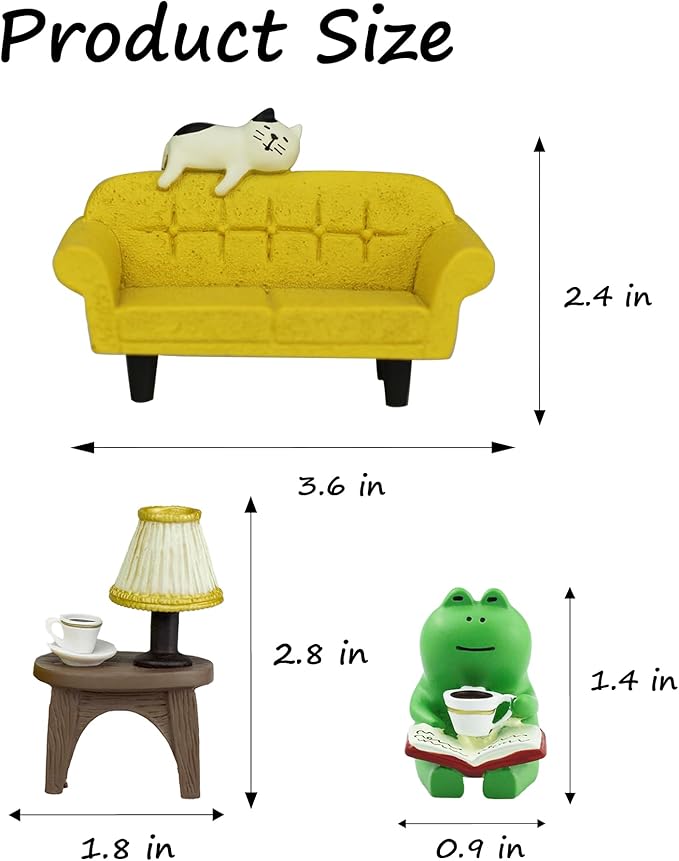 Mevodeata Cute Mini Frog Figurine with Small Sofa and Lamp Table Resin Frog Figure for Office Home Decor - Cute Frog Gift for Frog Lovers (Yellow Sofa)