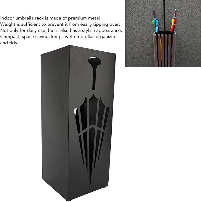 Square Metal Umbrella Holder, Umbrella Stand Rack for Entryway with Hollow Pattern, Fast Drying Rack Holder for Office and Entryway (Black)