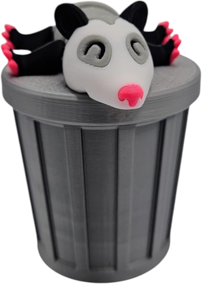 Articulating Animals Raccoon, Fox, Panda, Skunk, Possum with Containers - 3D Printed Articulated Joints ADHD, Autism, Relief Anxiety, Collectible Figurines (Possum Trash Can)