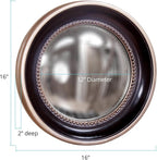 Howard Elliott Patterson Convex Round Hanging Accent Wall Mirror, Matte Black and Silver Leaf, for Bedroom Entrway or Any Room, 16 Inch